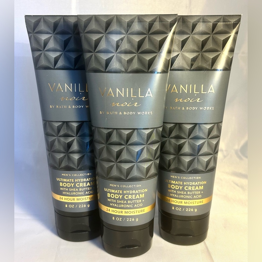 Bath & Body Works VANILLA NOIR MEN'S COLLECTION ULTIMATE HYDRATION BODY CREAM x3